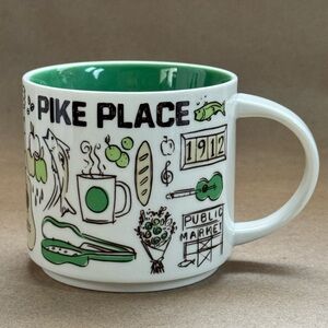 Starbucks 2018 Pike Place Been There Pin Drop Green and White Coffee Mug. 14 oz